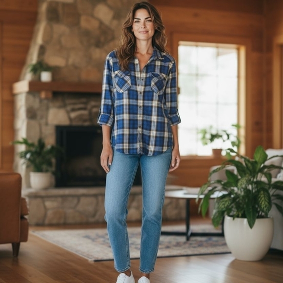 American Eagle Women’s “Seriously Soft” Plaid Snap Button Shirt – Size M - Picture 4 of 16